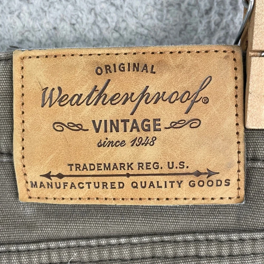 Weatherproof‎ Vintage Canvas Pants Mens 34x28 Olive Green Excellent Fleece Lined